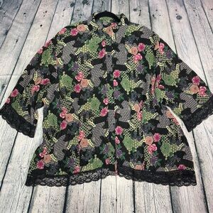 Bay Studio Vintage Y2K Whimsy Floral Oriental Lace Flowy Sheer Blouse - 2XL